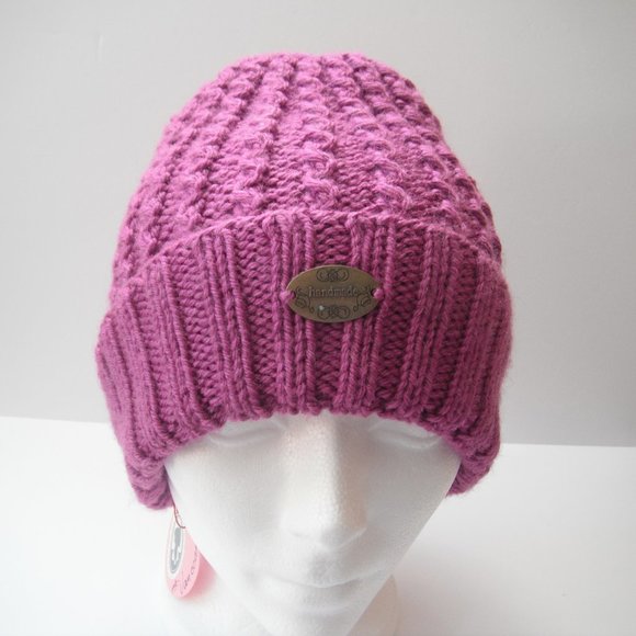 Hand Knitted Hat Toque Adult Size-M-L Acrylic Purple - 029B Hand knit by me - Picture 2 of 8